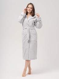 Женский махровый халат с капюшоном / Светло-серый